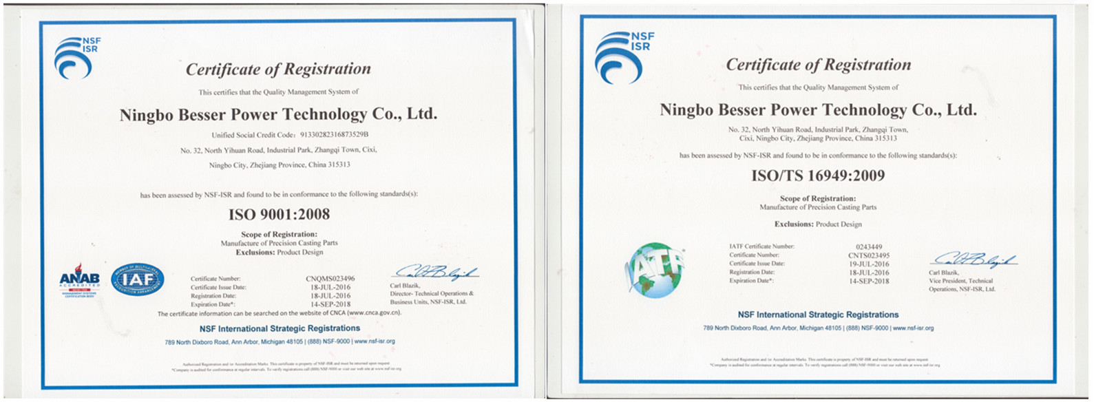 certificate of our investment foundry